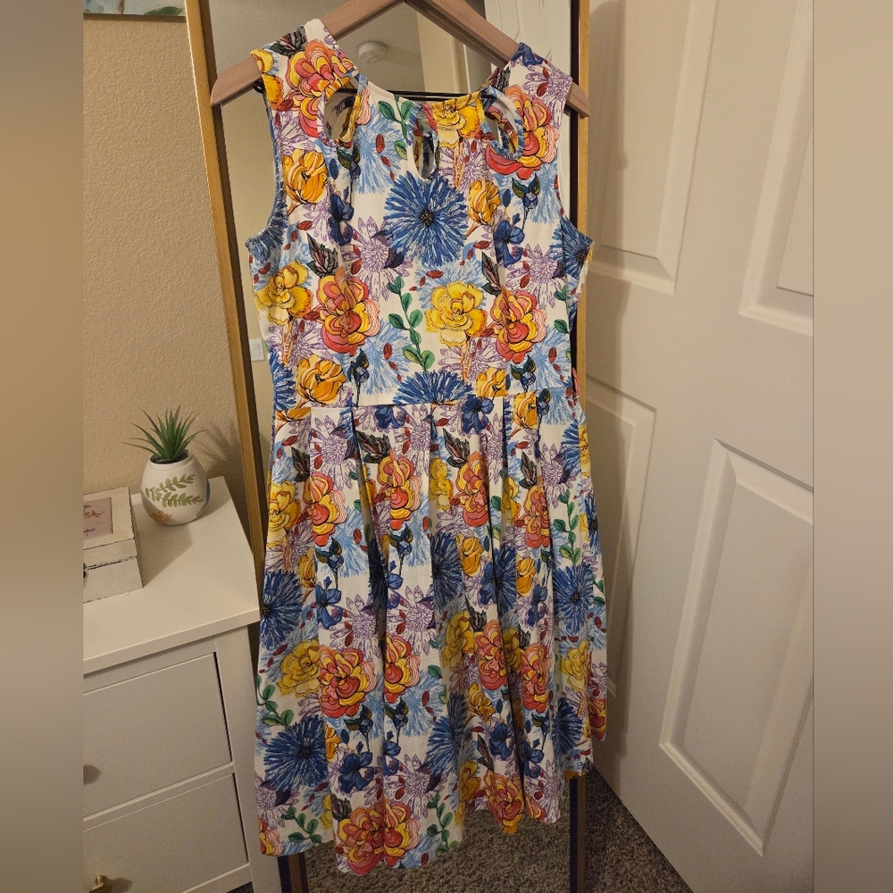 Lindy Bop Sleeveless Bright Floral Print Midi Dress Size 8 UK 12